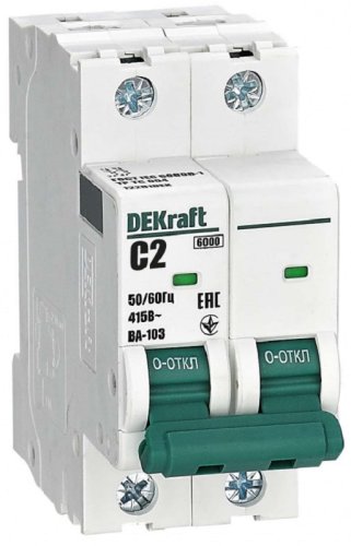 Выключатель автоматический DEKraft ВА-103 2п 2А C 6кА картинка